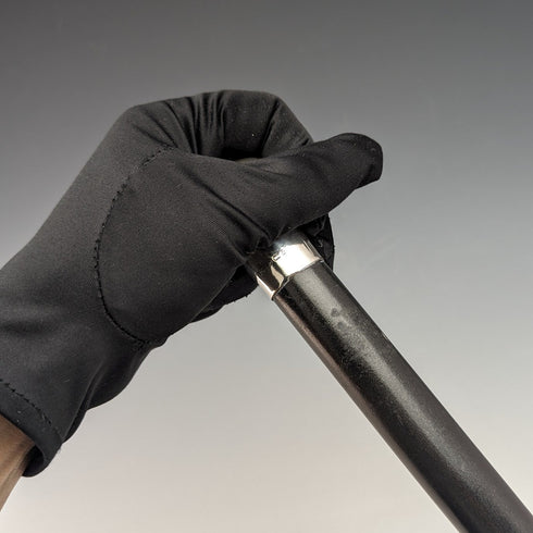 1924 British Vintage Men's Walking Stick, Sterling Silver, Round Handle, Black Shaft, 91.5cm